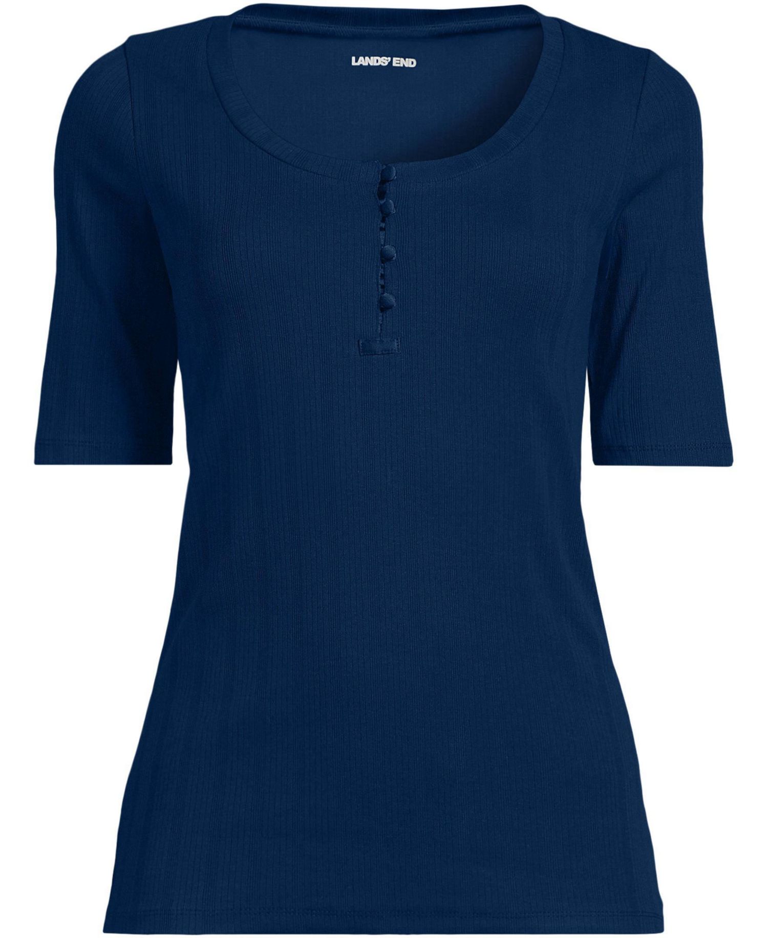 Women's Elbow Sleeve Variegated Micro Rib Scoop Neck Henley
