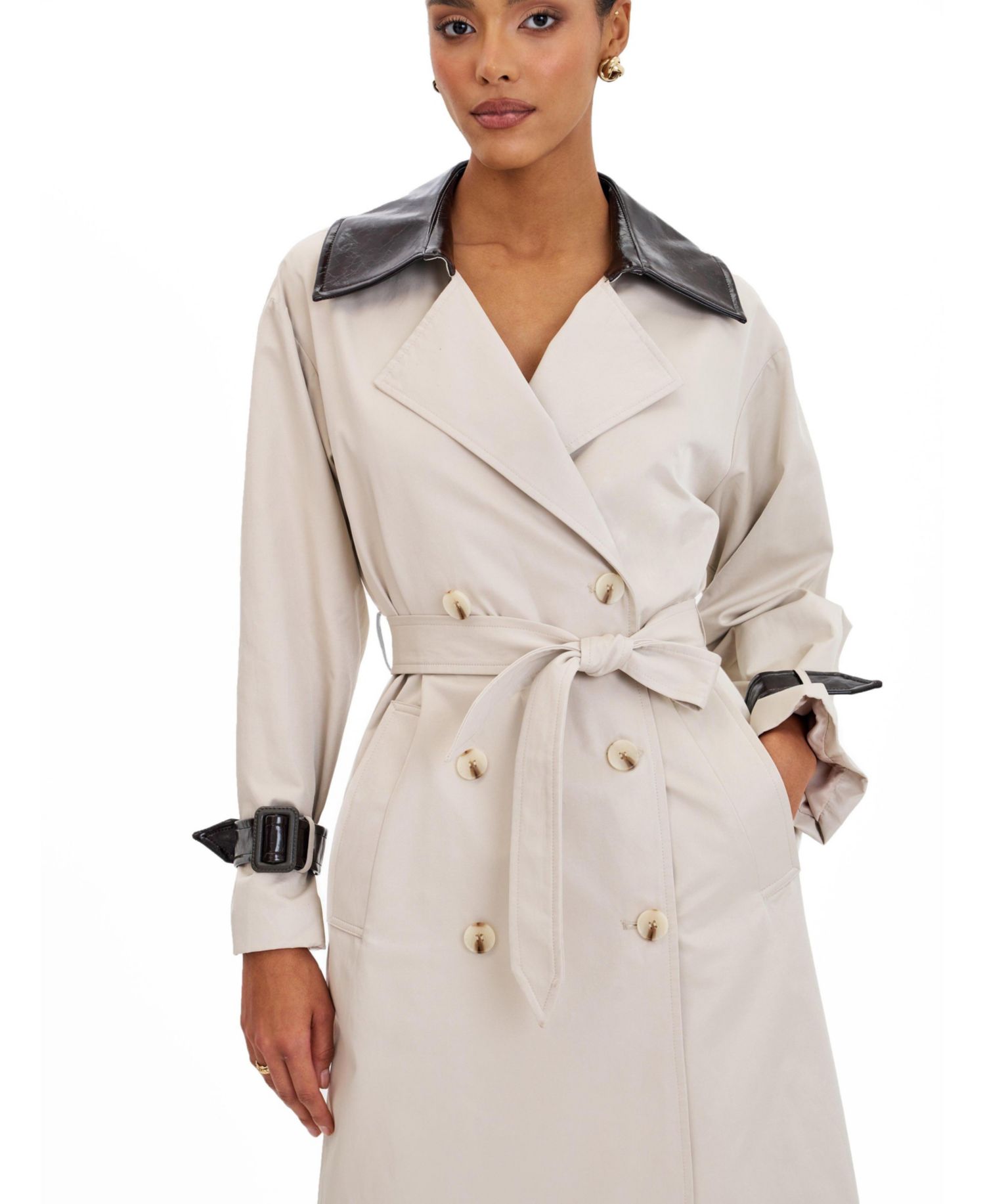 Women's Umber Oyster Double-Breasted Lapel Trench Coat