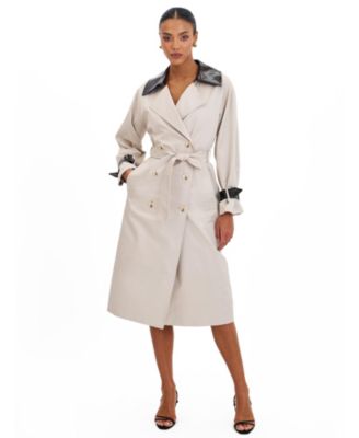 Women's Umber Oyster Double-Breasted Lapel Trench Coat