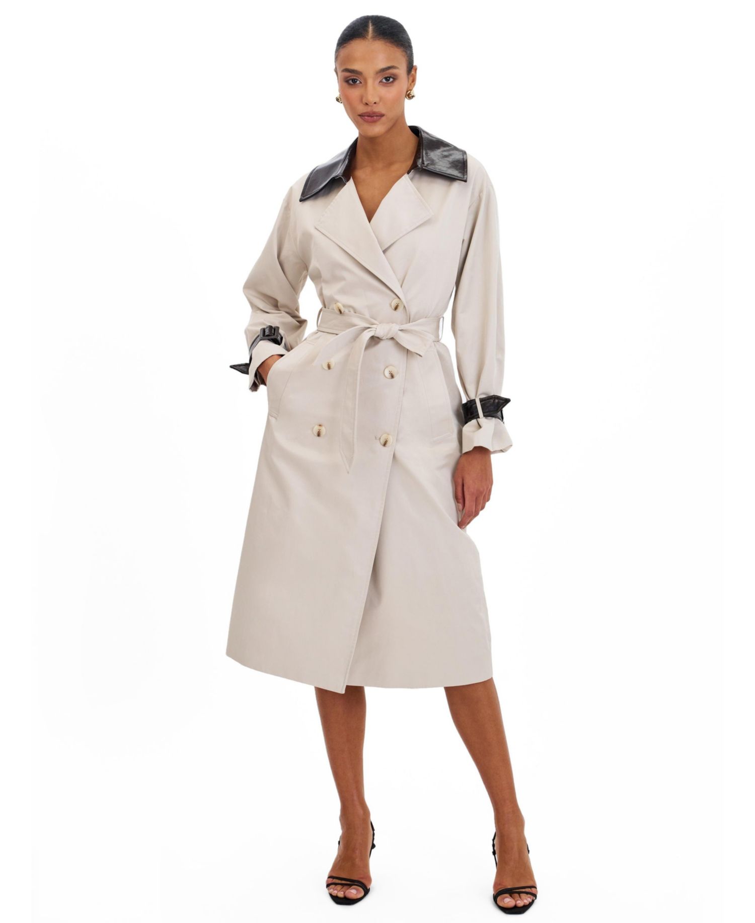 Women's Umber Oyster Double-Breasted Lapel Trench Coat
