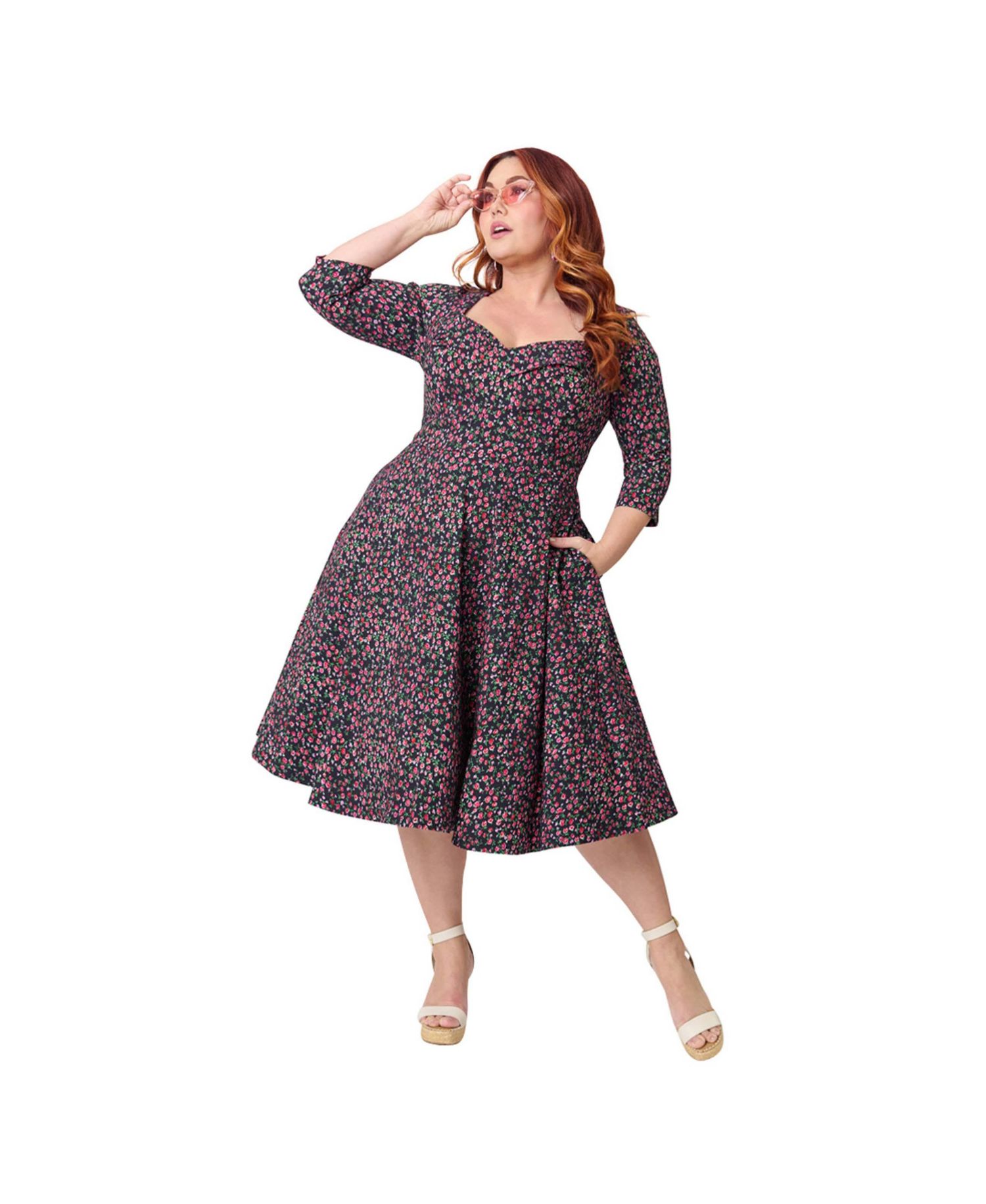 Plus Size Pleated Bust Swing Dress