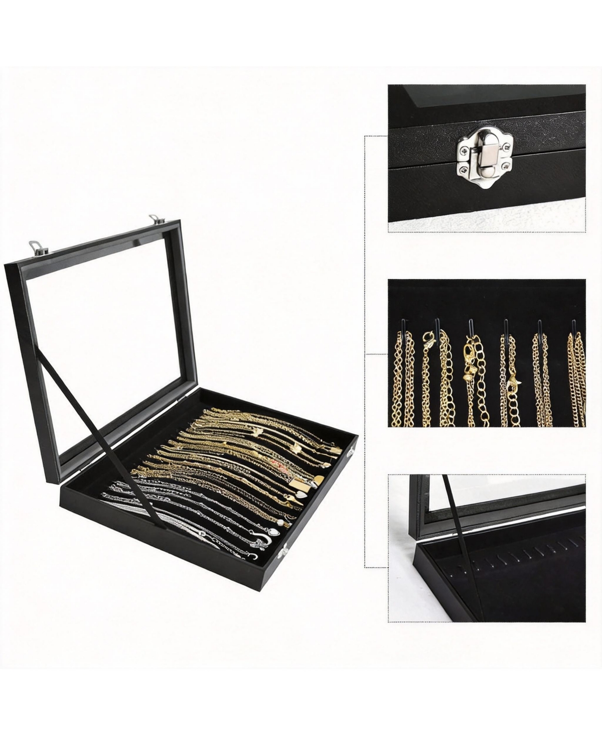 Yigii 20 Hook Velvet Necklace Organizer with Transparent Lid for Display