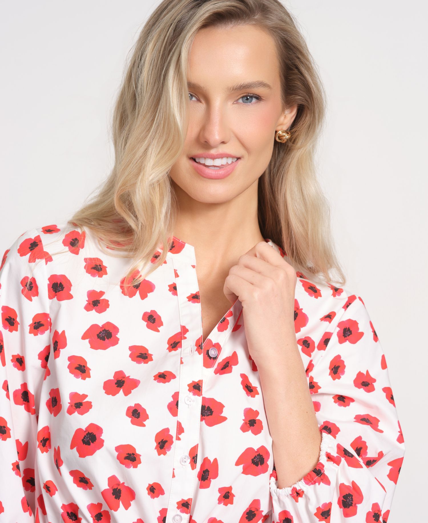 Women's Printed Balloon-Sleeve Top
