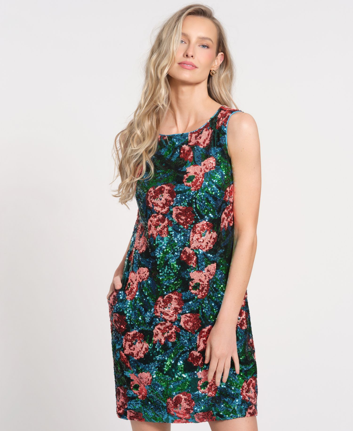 Women's Floral Crewneck Sleeveless Mini Dress