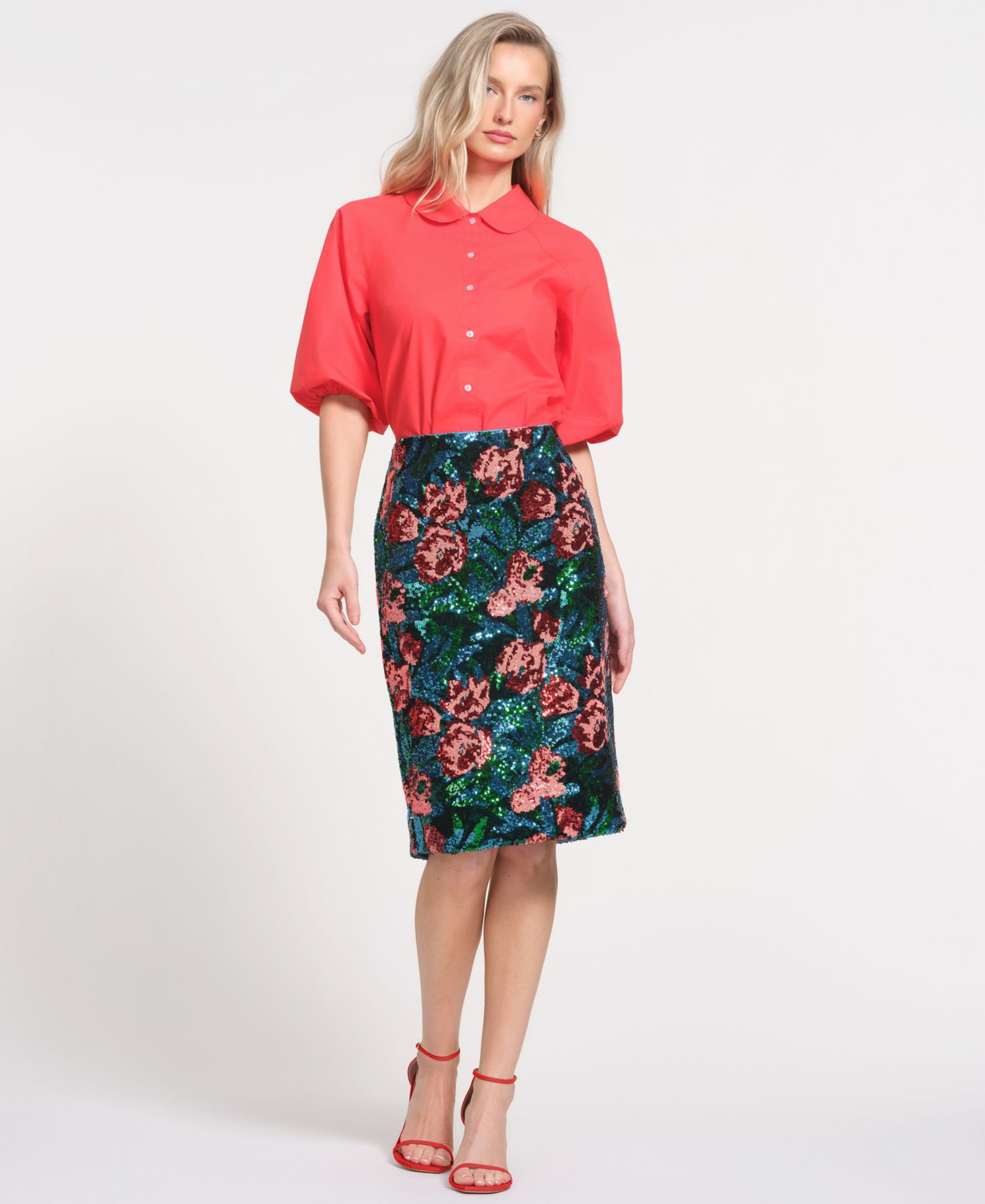Women's Floral Pencil Midi Skirt