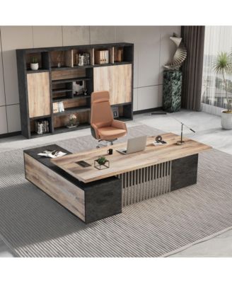 Large Executive Desk with Drawers Cabinet Outlet Cable Management for Business Furniture Set Workstation