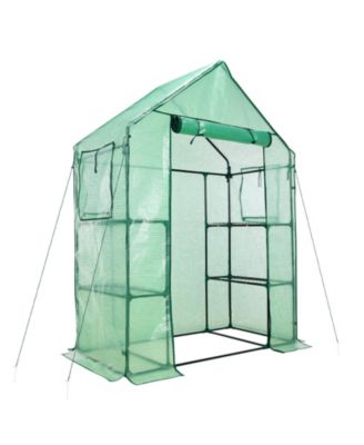 Walk-in Greenhouse with 4 Shelves, Outdoor Garden Plant House with PE Cover for Growing Vegetables, Flowers, Herbs