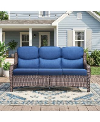Outdoor Patio Couch Sofa, All Weather Wicker 3 Seater Couch, Outdoor Seating Patio Furniture Sofa with 5 inches Cushion