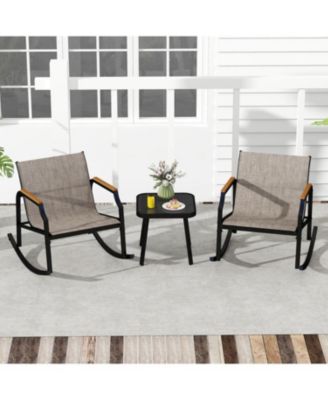 3 Piece Patio Rocking Bistro Set with Tempered Glass Coffee Table and Armrests
