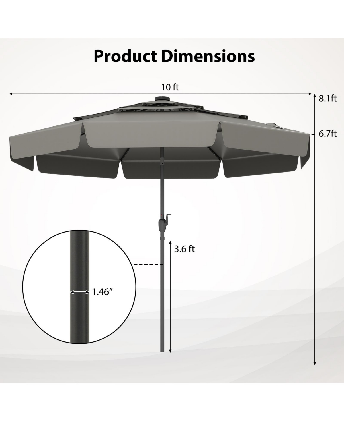 Sugift Solar Patio Umbrella with Tier Vented Top