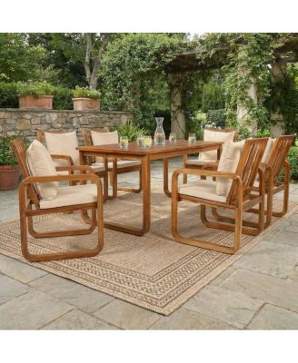 7-Piece Acacia Wood Patio Dining Set with Rectangular Outdoor Table and 6 Armchairs