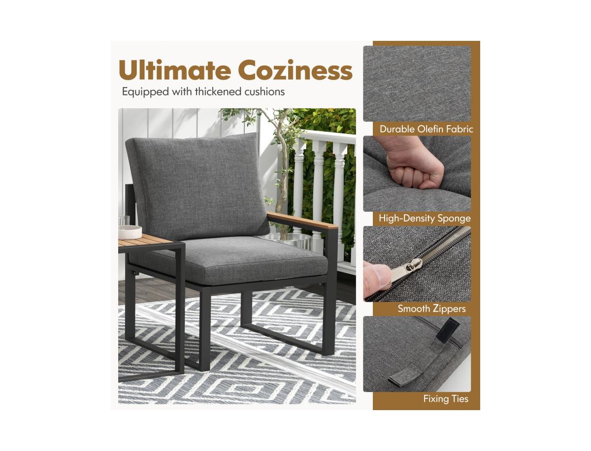 Boyel Living 3 Pieces Aluminum Frame Weatherproof Outdoor Conversation Set with Soft Cushions