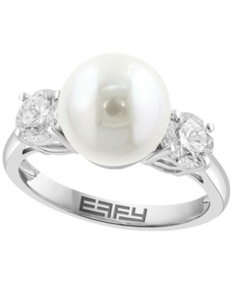 Freshwater Cultured Pearl (10mm) & Lab-Grown Diamond (1 ct. t.w.) Ring in Sterling Silver