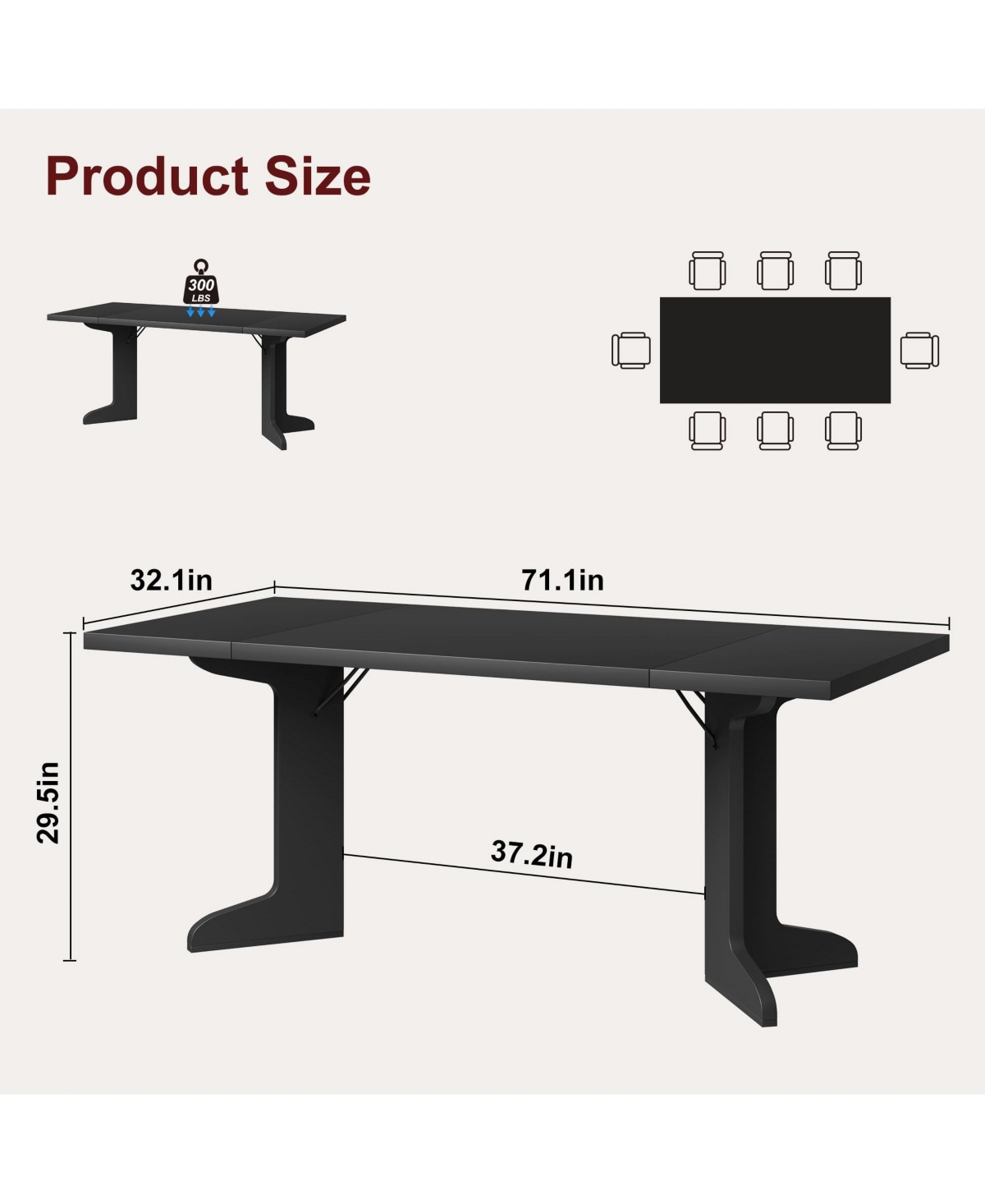 gaomon 71" Large Dining Table for 6 to 8 People, Modern Dinner with Unique Wooden Legs, Rectangle Kitchen