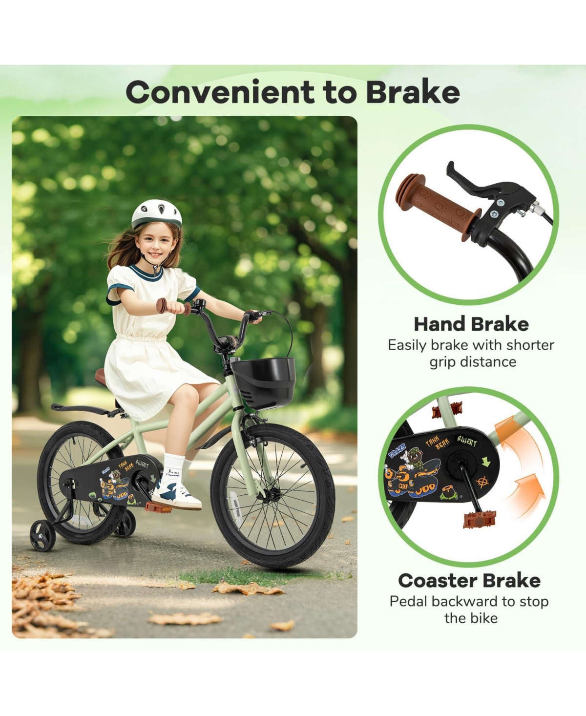 Mecale 18-Inch Kids Bike Adjustable with Training Wheels for 3-8 Years Old