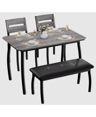 Dining Table Set for 4 Wooden Kitchen Table with Chamfer Design and Metal Legs Upholstered Bench