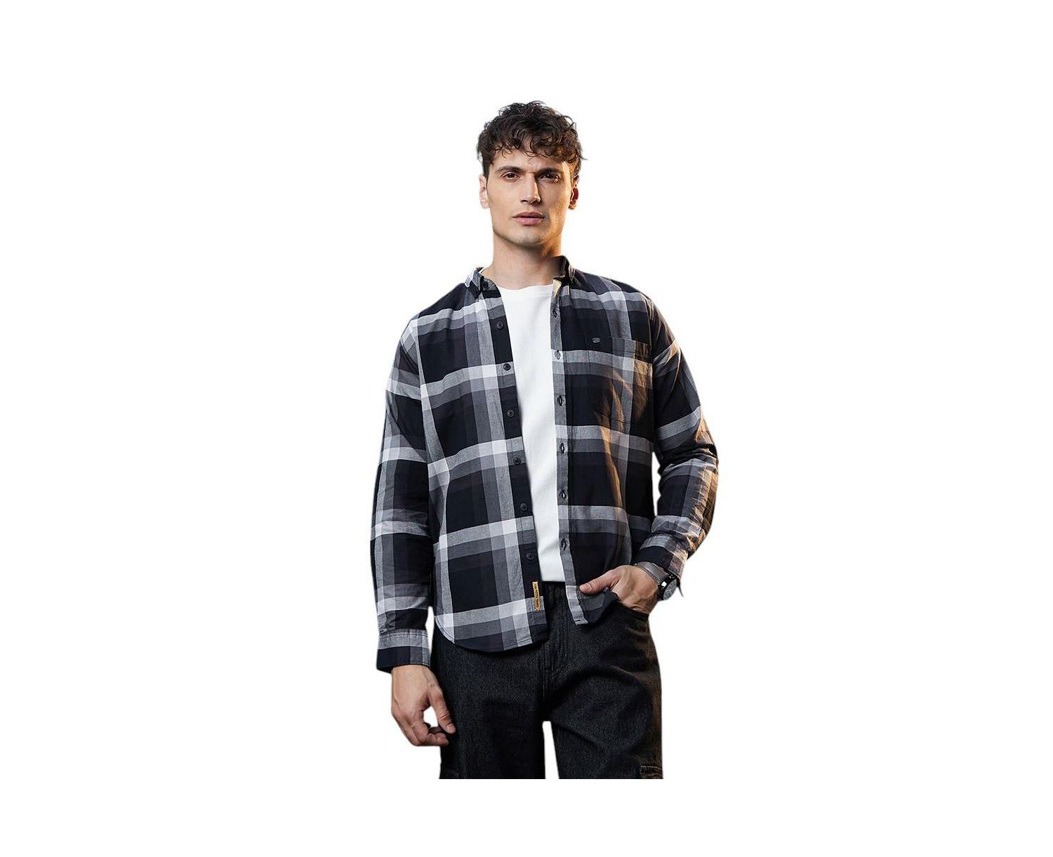 Men's Onyx Pixelated-Check Relaxed Shirt