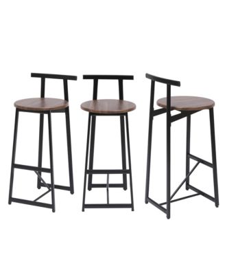 Bar Stool Set of 3 Counter Height Barstools with Backrest, Armless Design for Kitchen Island Dining Use