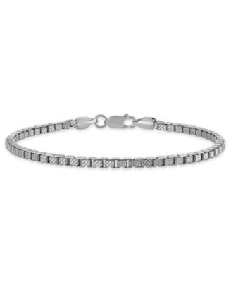 Men's Pave Diamond-Cut Box Chain Bracelet in Sterling Silver