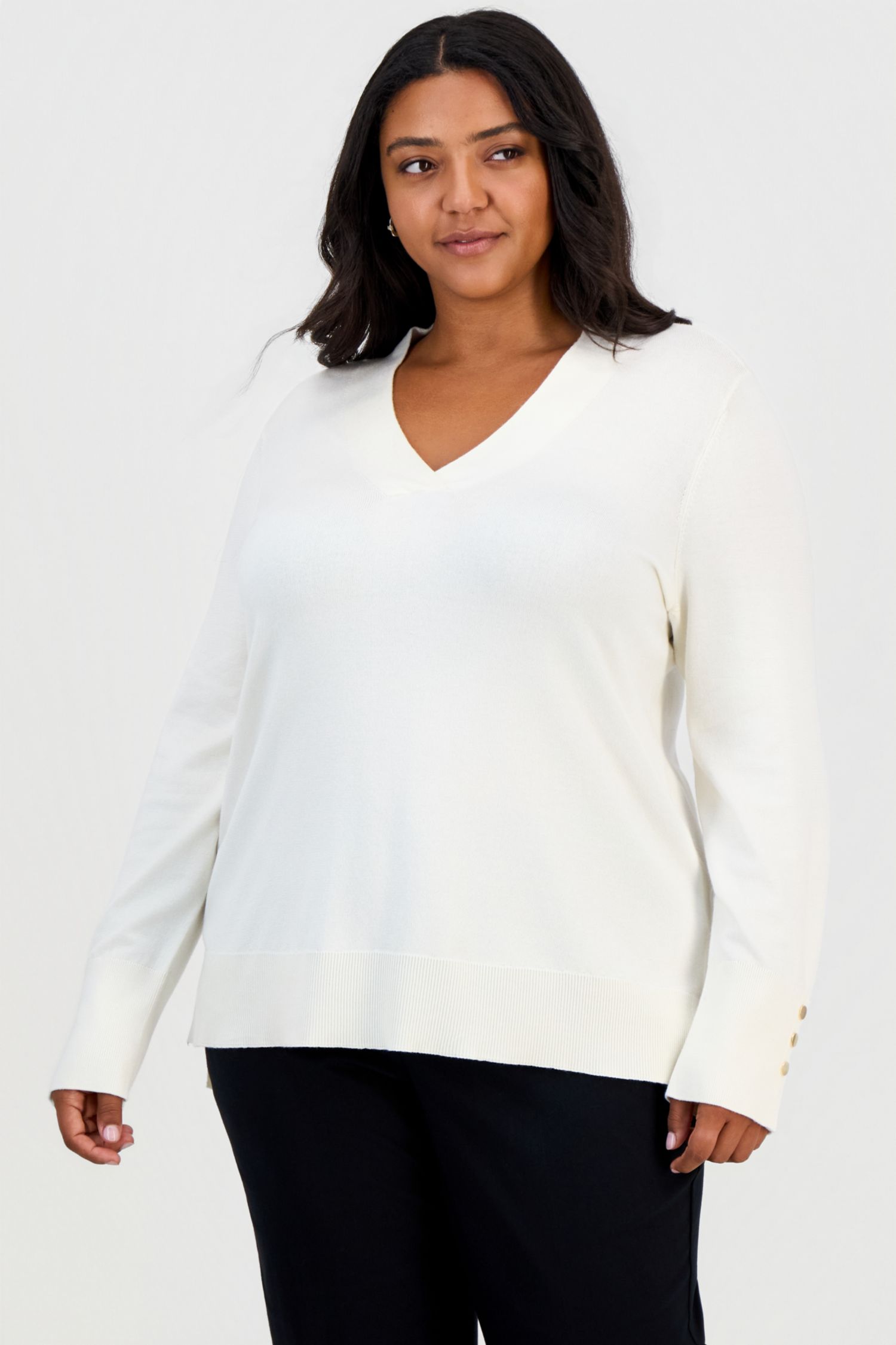 Plus Size High-Low Hem V-neck Sweater