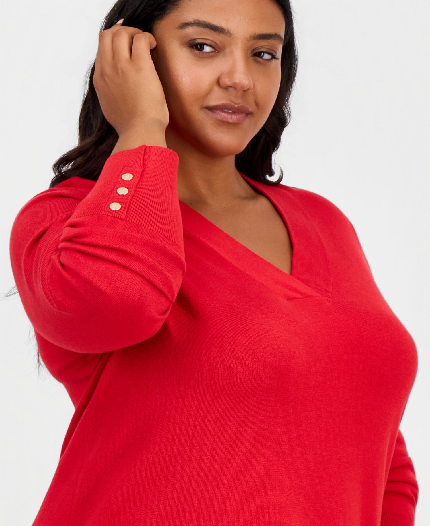 Plus Size High-Low Hem V-neck Sweater
