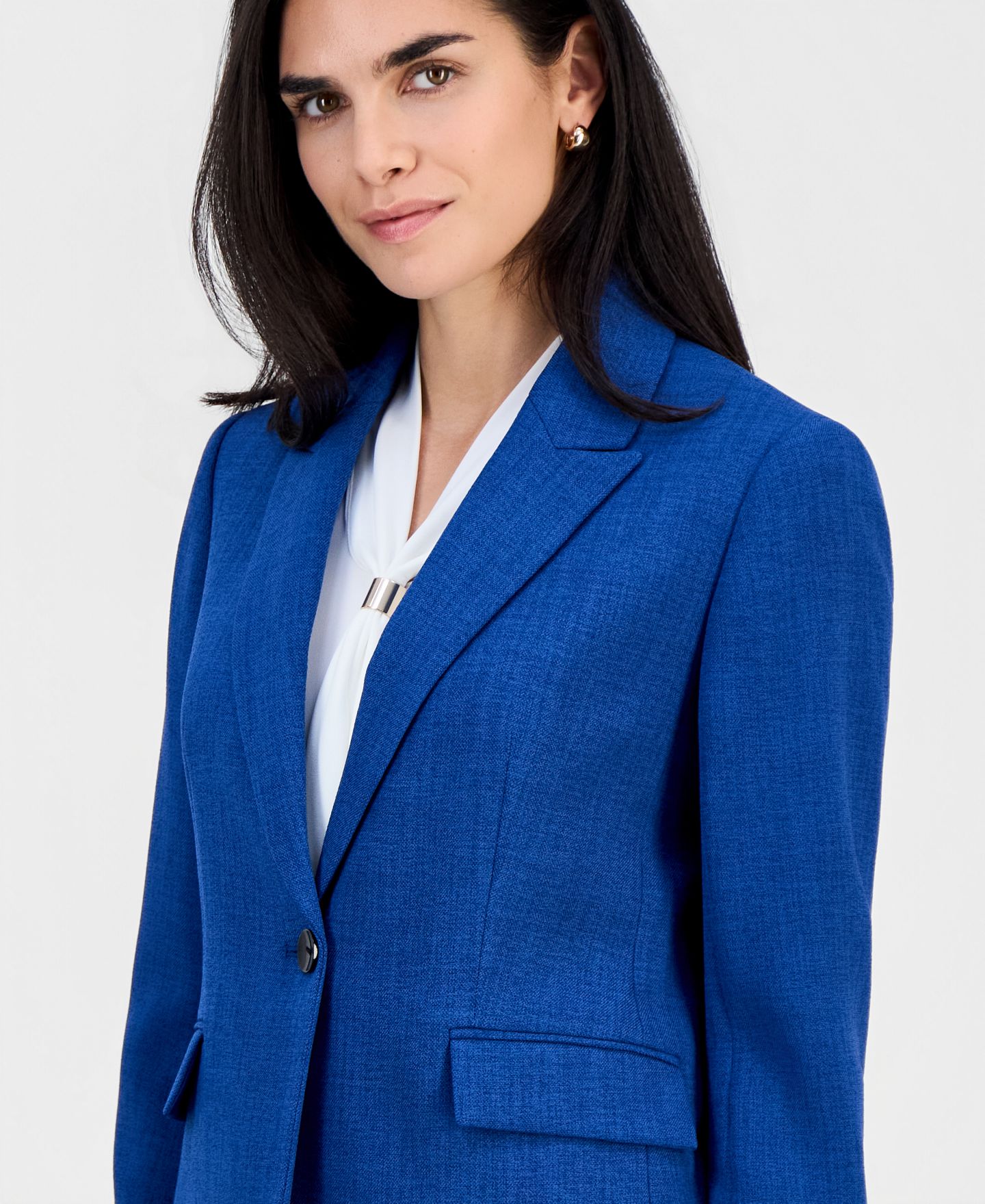 Женский пиджак Kasper Petite Peak-Lapel One Button Blazer, цвет: Синий ночной разноцветный — фото 3
