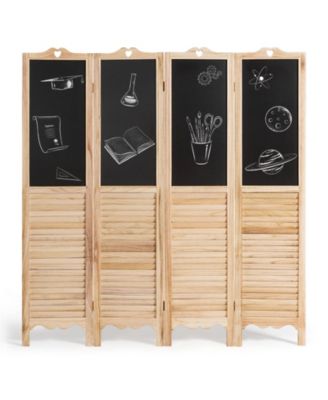 4-Panel Folding Privacy Room Divider Screen with Chalkboard for Indoor Space Separation