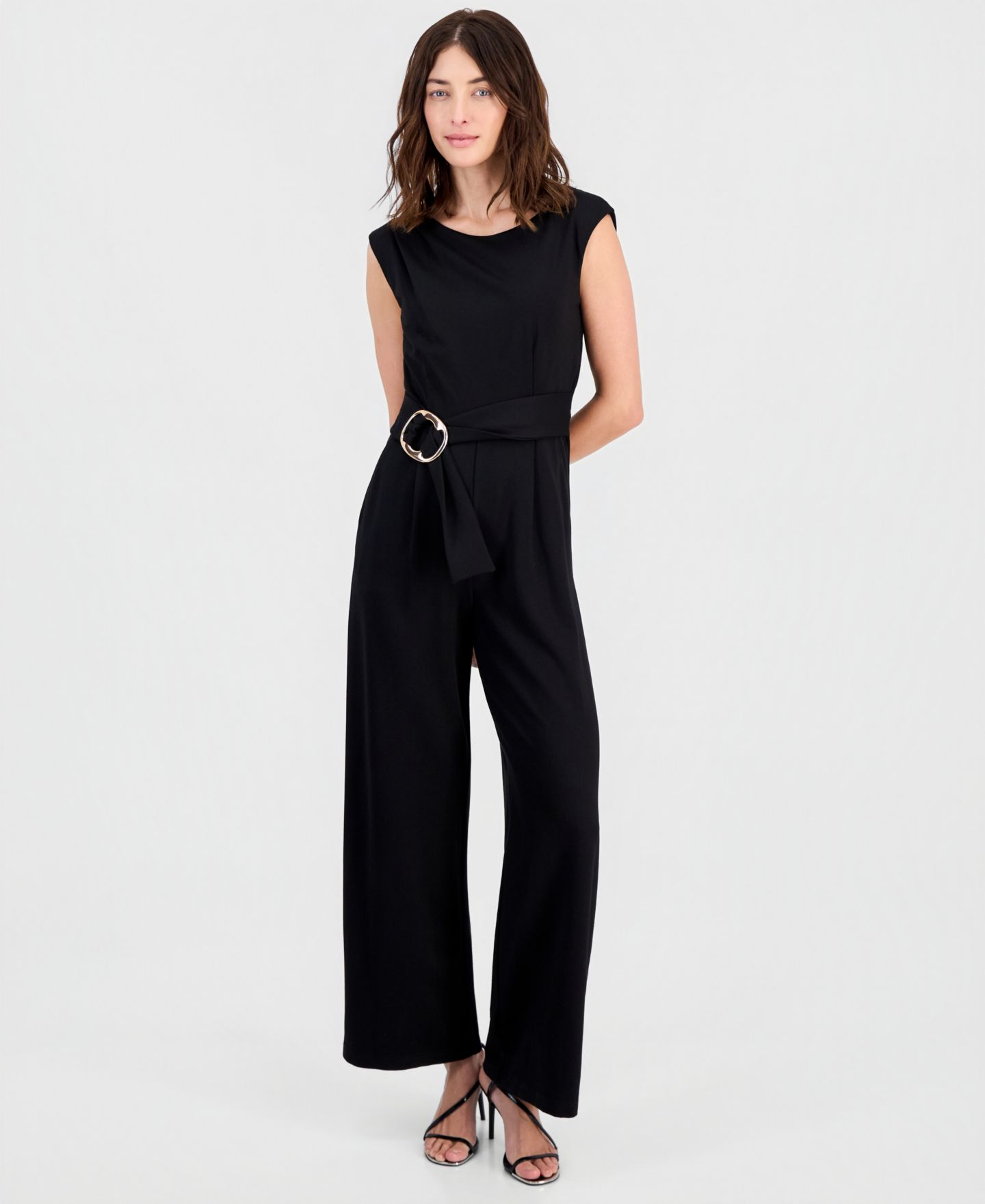Женский комбинезон Tahari ASL Buckle-Belted Sleeveless Jumpsuit, цвет: Чёрный — фото 1