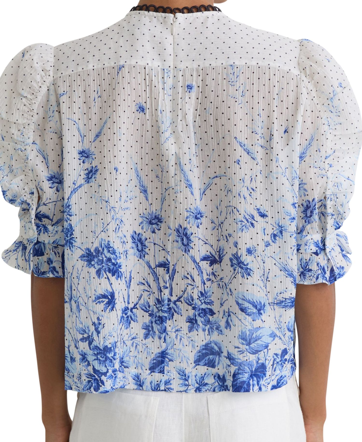 Women's Cotton Floral-Print Ruffle Blouse