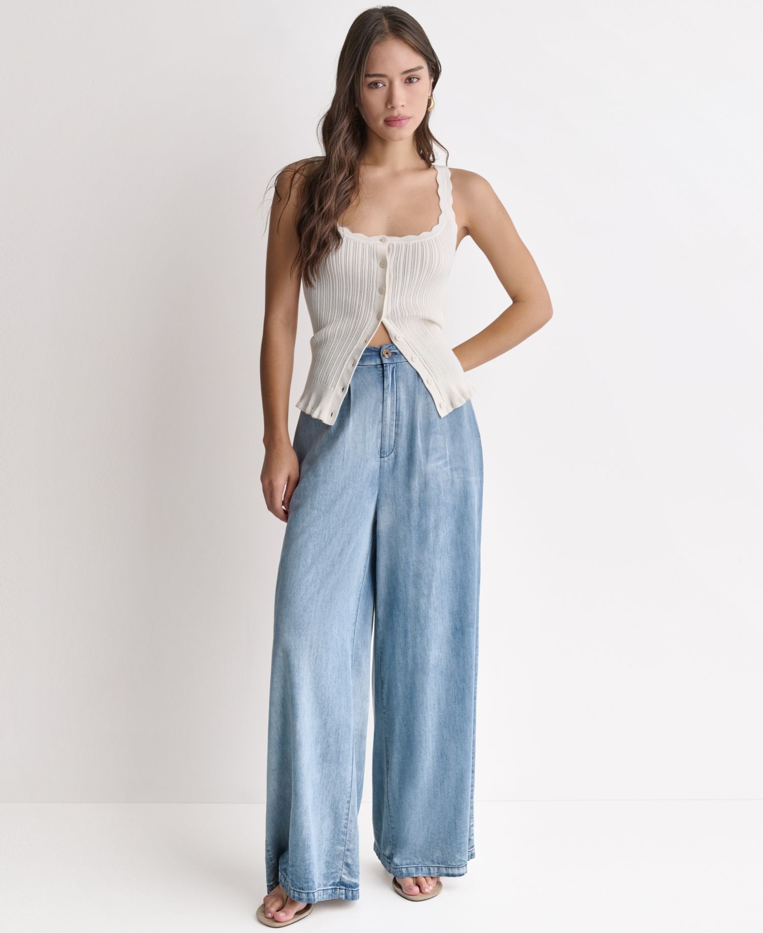 Women's High-Rise Wide-Leg Denim Pants