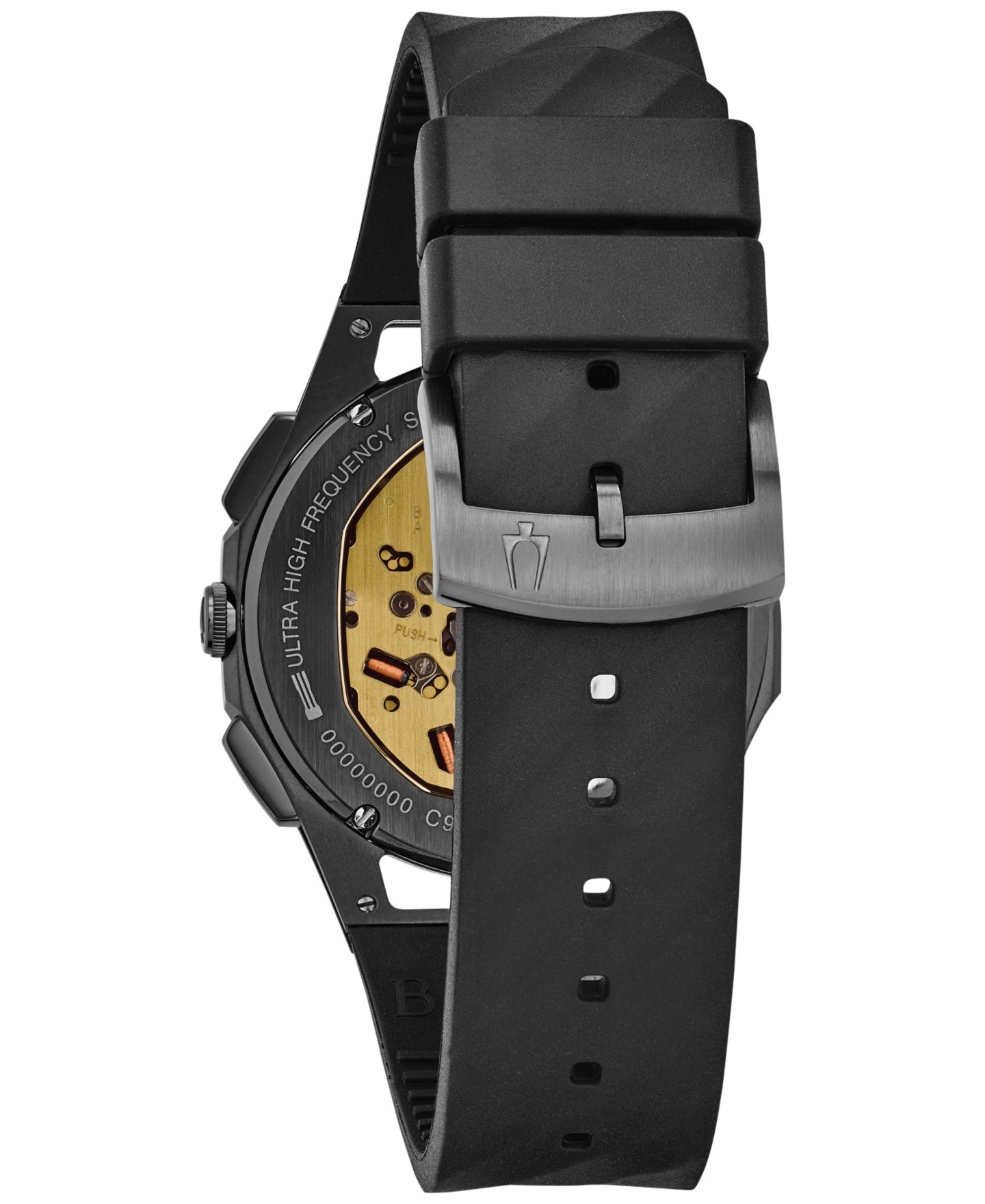Мужские часы Bulova Chronograph Curv Black Rubber Strap Watch 44mm 98A162 — фото 3