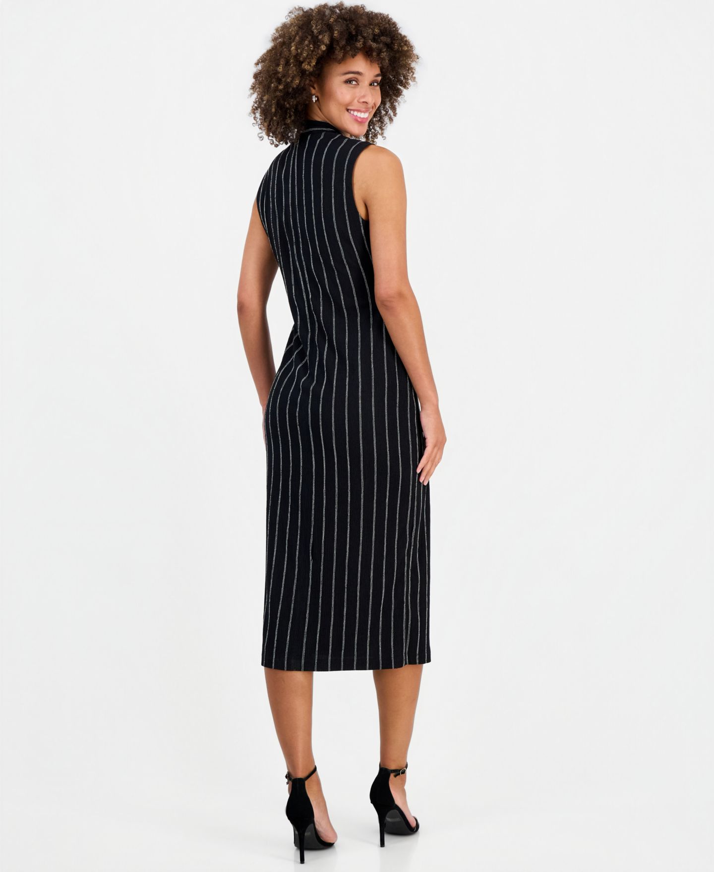 Женское платье Kasper Wrap-Front Sleeveless Midi, цвет: Чёрный / Белый — фото 5