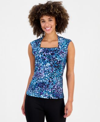 Petite Cap Sleeve Square Neck Knit Top