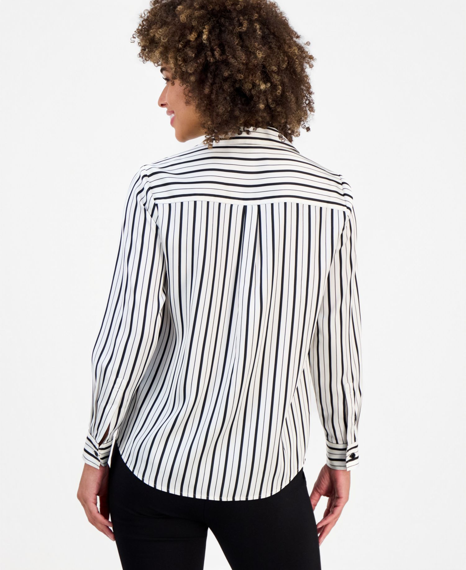 Petite Collared Button-Front Long-Sleeve Blouse