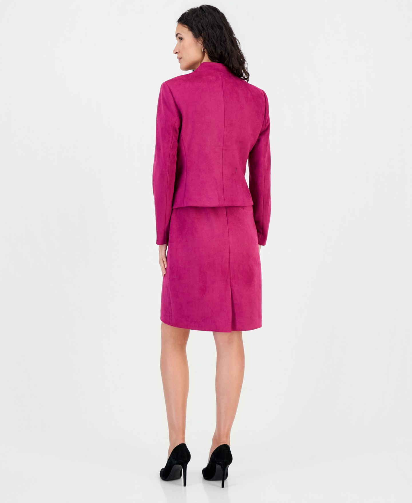 Женский пиджак Kasper Faux Suede Collared Open-Front Blazer, цвет: Cerise — фото 4