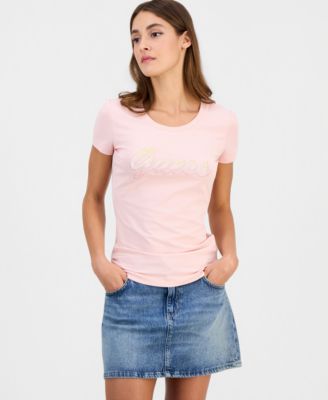 Women's Short-Sleeve Crewneck Ombr&eacute; Paillette Logo T-Shirt