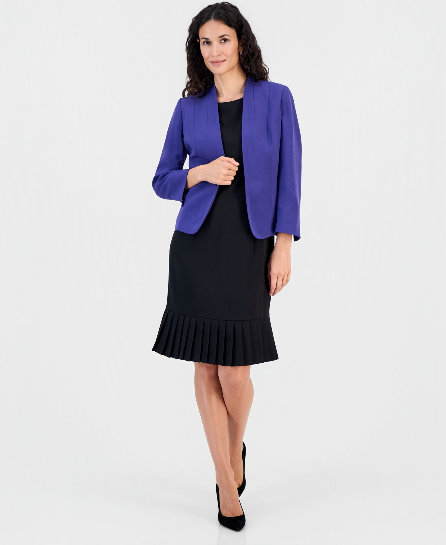 Женский пиджак Kasper 3/4-Sleeve Open-Front Collarless Cardigan Blazer, цвет: Сливовый — фото 2