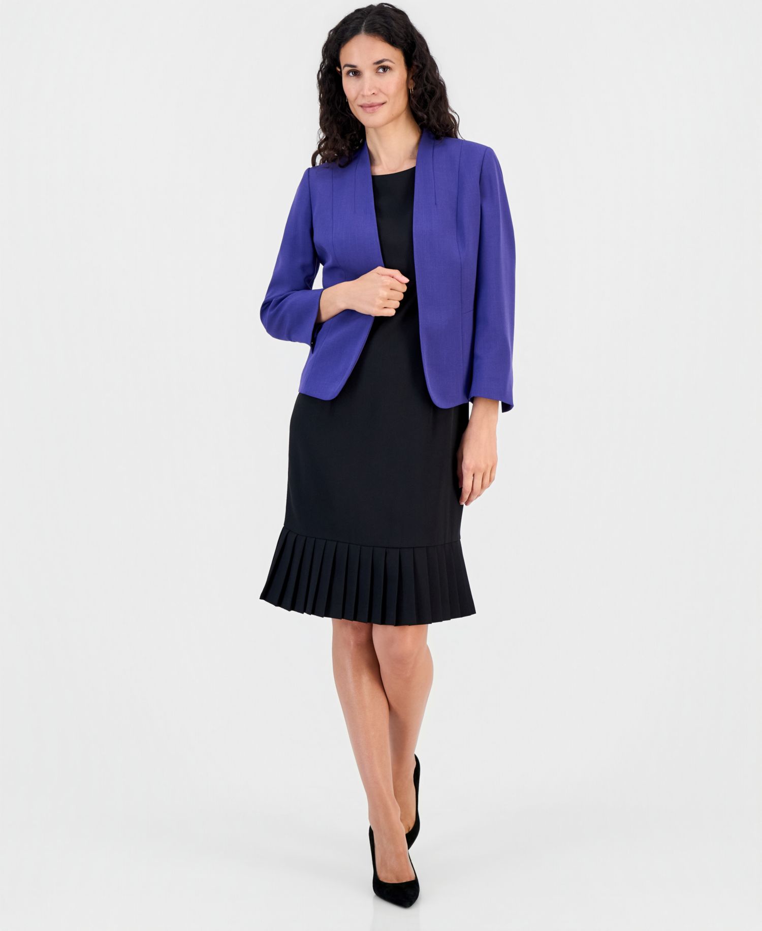 Women's 3/4-Sleeve Open-Front Collarless Cardigan Blazer