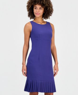 Women's Sheath with Pleat Sleeveless Crewneck Dress