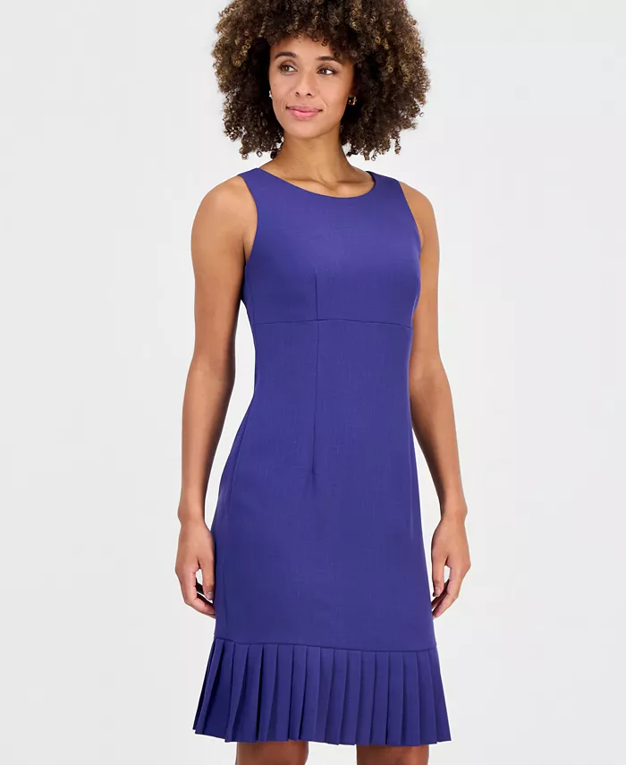 Women's Sheath with Pleat Sleeveless Crewneck Dress
