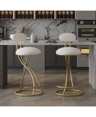 Set of 2 Modern Velvet Round Bar Stools S-Shape Frame