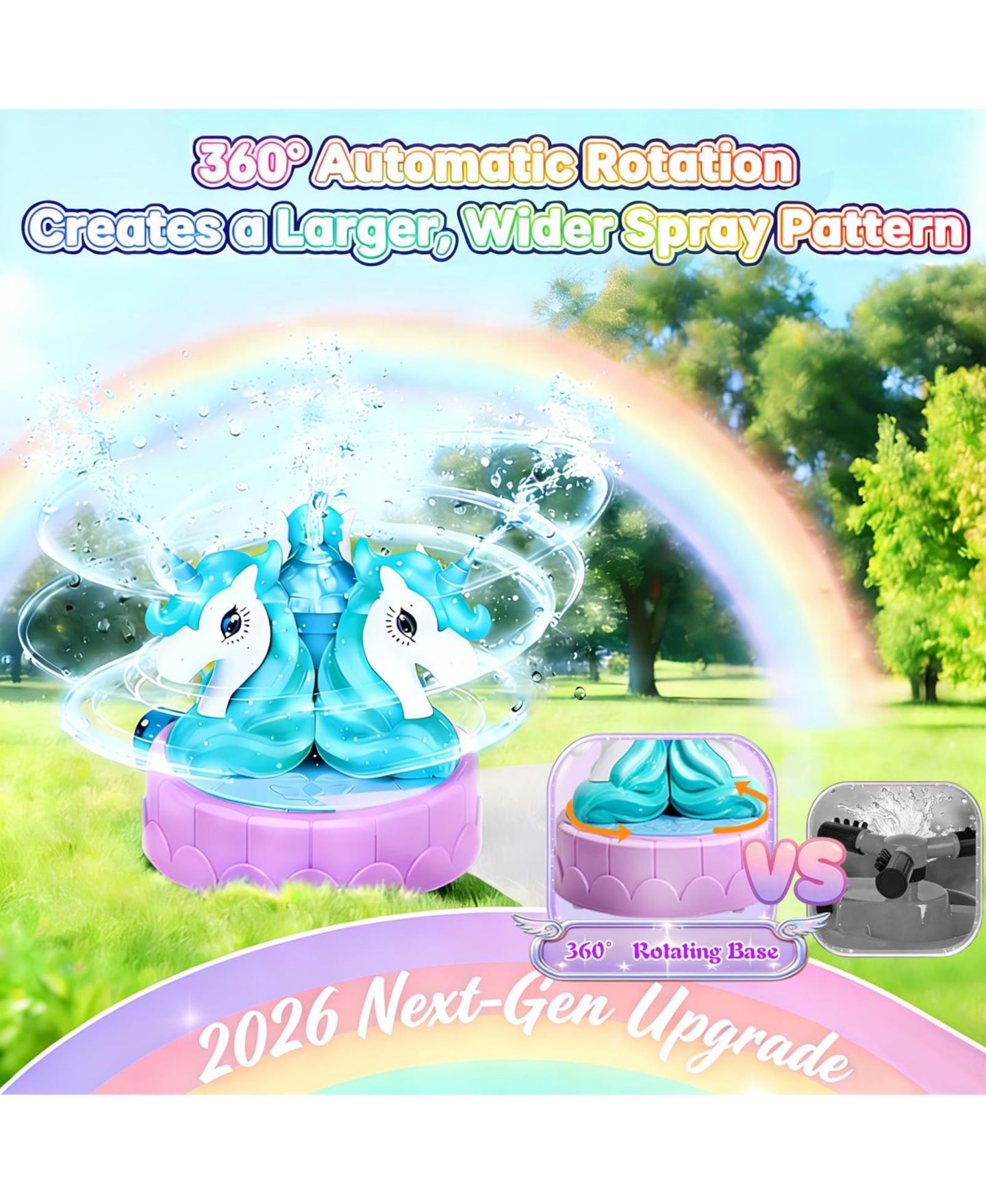 Детская игрушка GNUADZ Unicorn 360-Degree Rotating Water Sprinkler, Ages 5-7, цвет: Разноцветный — фото 4
