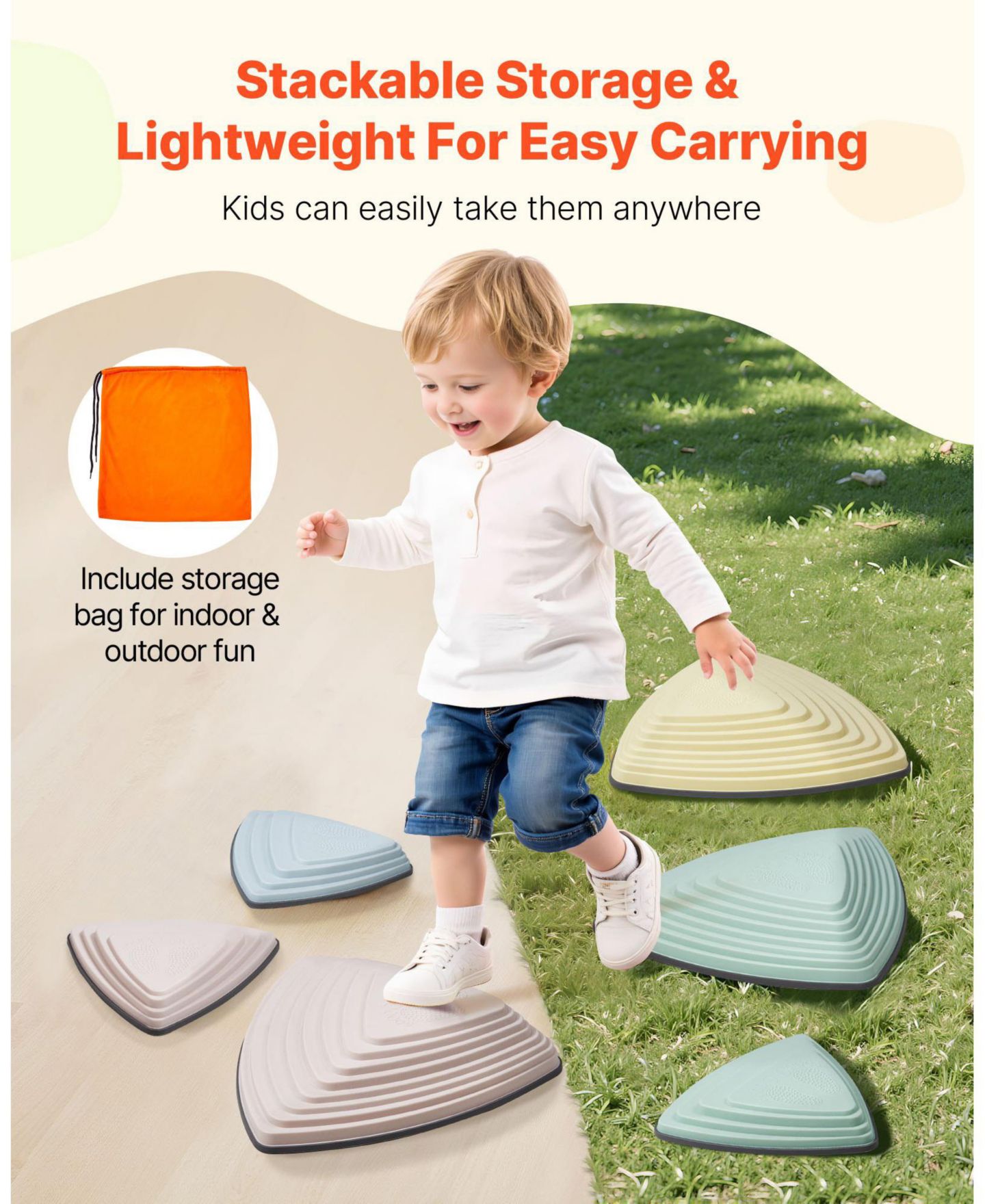 Детские игрушки Mecale Balance Stepping Stones for Kids, 6 Pieces Non-Slip Sensory Stones, 220 lbs Max, цвет: Серый — фото 7