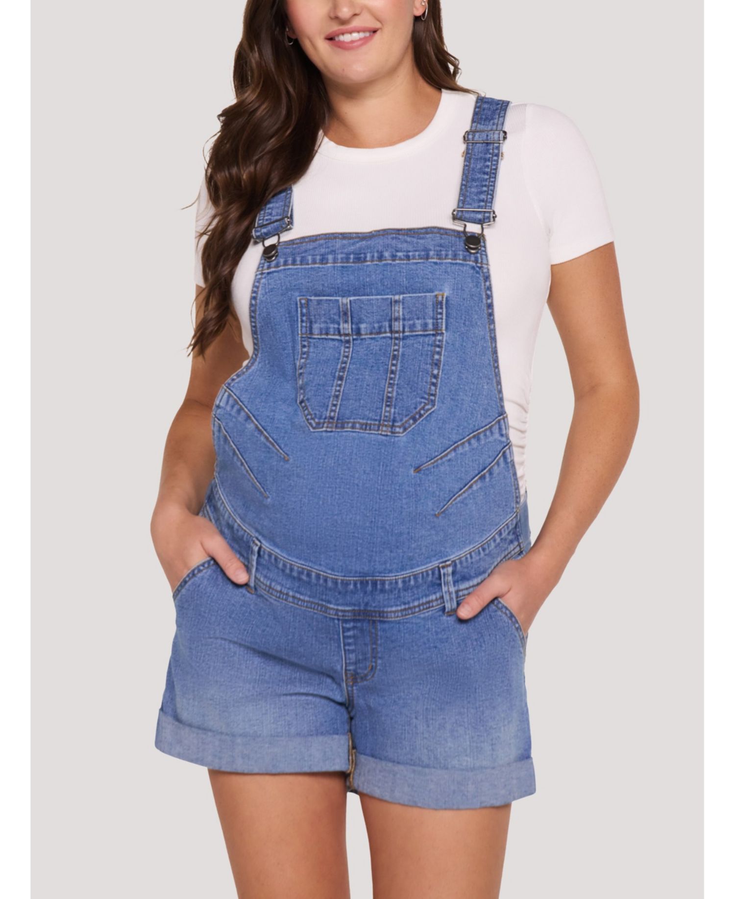 Women's Motherhood Stretch Waist Short Overalls