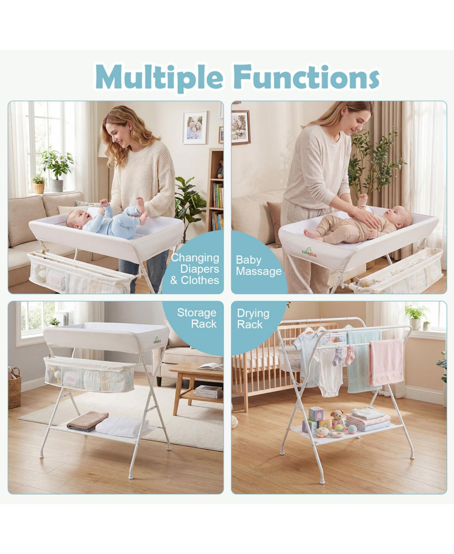 Infant Baby Changing Table Folding Diaper Station Organizer with Storage