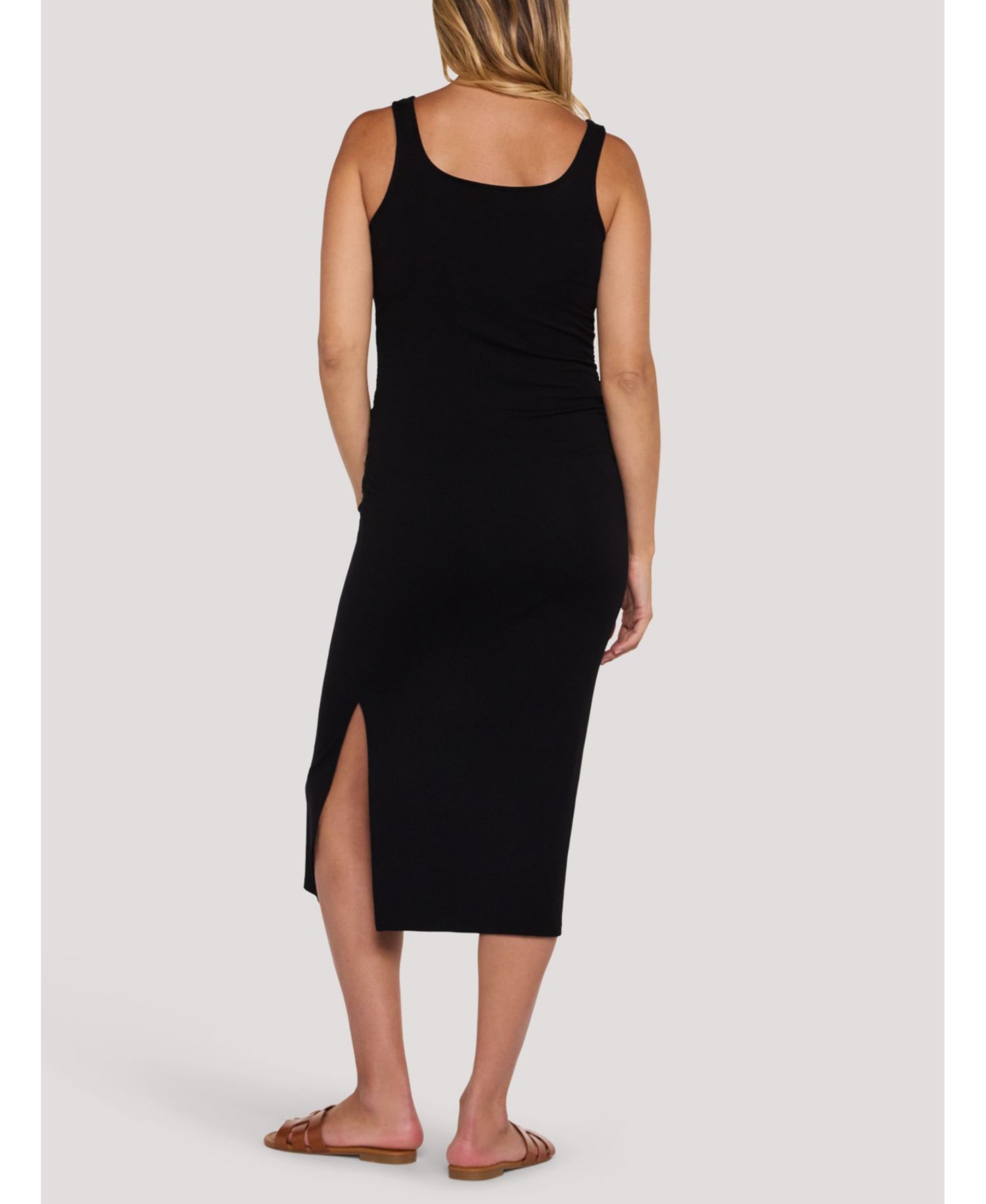 Women's Motherhood Sleeveless Side Ruched Midi Dress