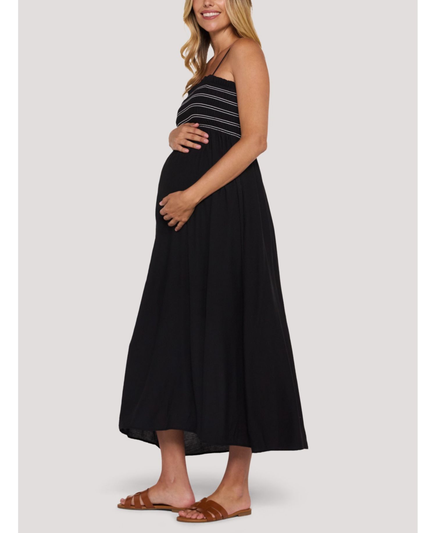 Women's Motherhood Smocked Maxi Dress With Removable Straps