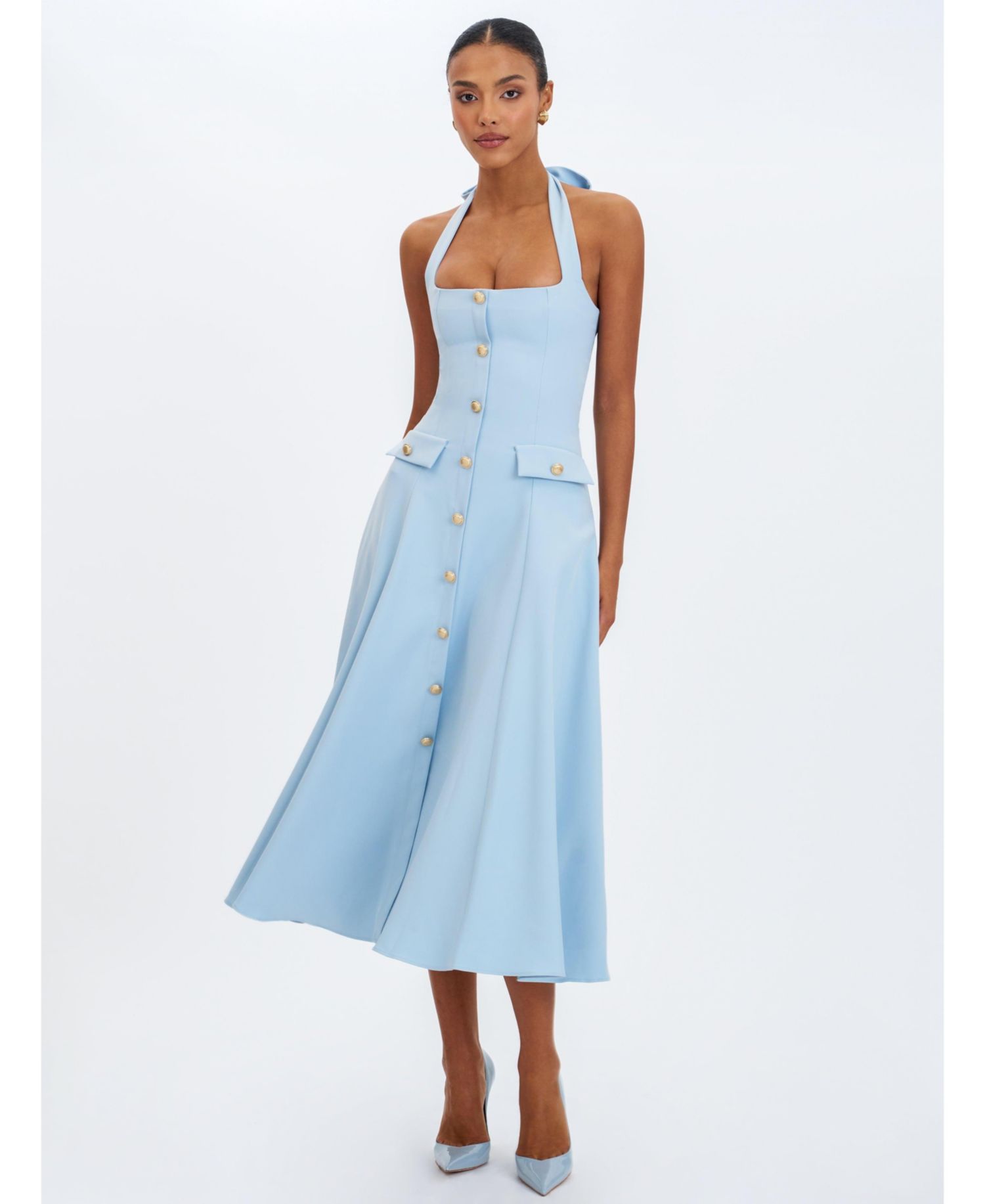Women's Gillian Mist Blue Halter A-Line Midi Dress