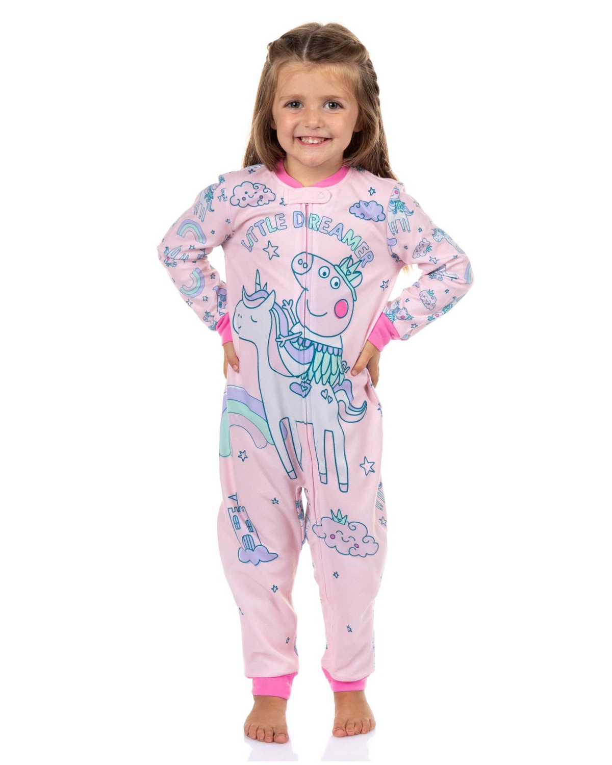Peppa Pig Toddler Girls Pajama Dreamer Zip Front Footless Sleeper Union Suit Lounge Sleepwear