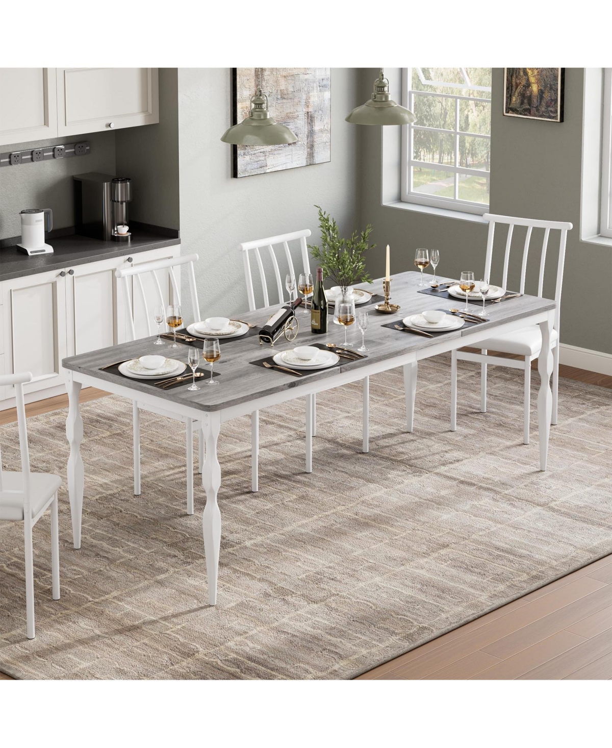 gaomon Dining Room Table 6, 70.9'' Mid Century Kitchen Table Furniture with Metal Frame Heavy Duty Legs